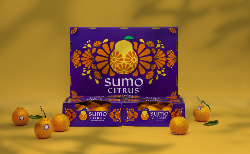 Sumo Citrus 橘子包装箱设计灵感来自水果的独特形状和日式图案