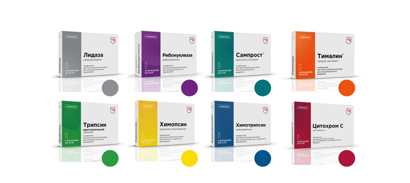 Samson-Med生物制药公司系列药品包装设计全家福，不同配色+不同装饰底纹