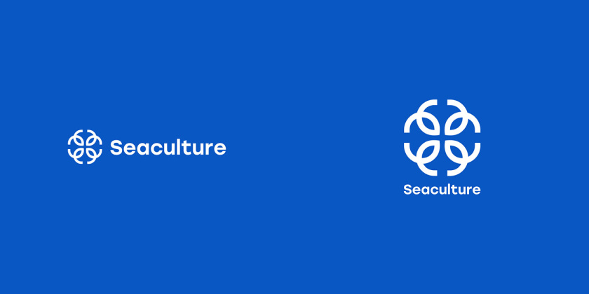 Seaculture 海水养殖海鲜品牌logo与vi识别设计，四个线条鱼组合