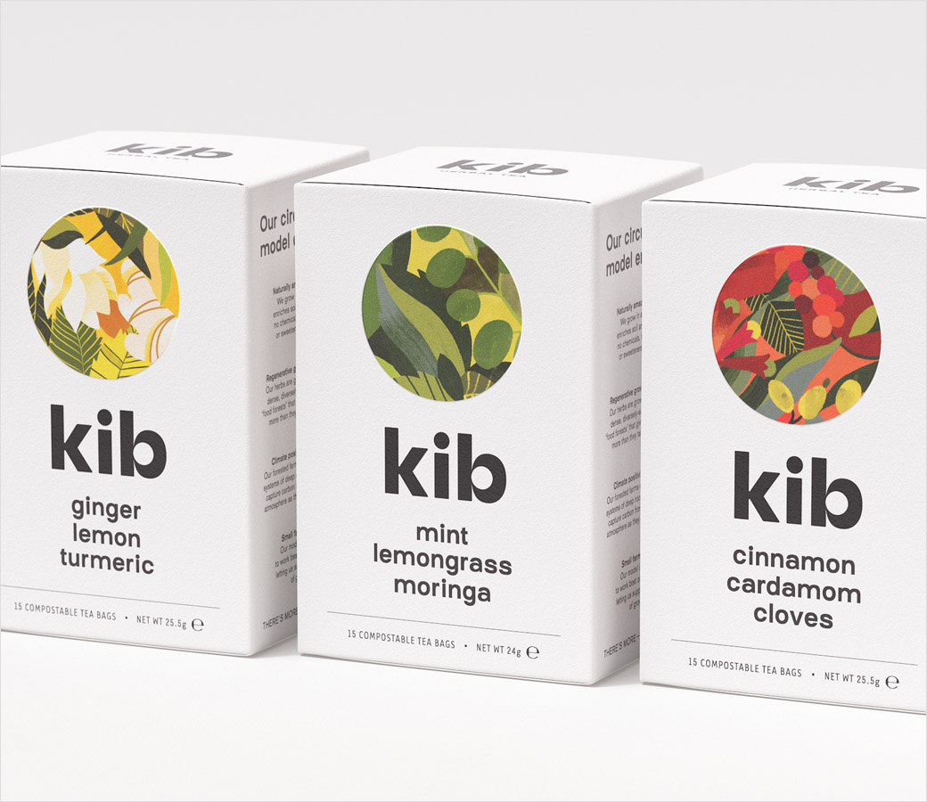 Kib天然保健花草茶茶叶包装设计插画设计，自然简洁的圆形风
