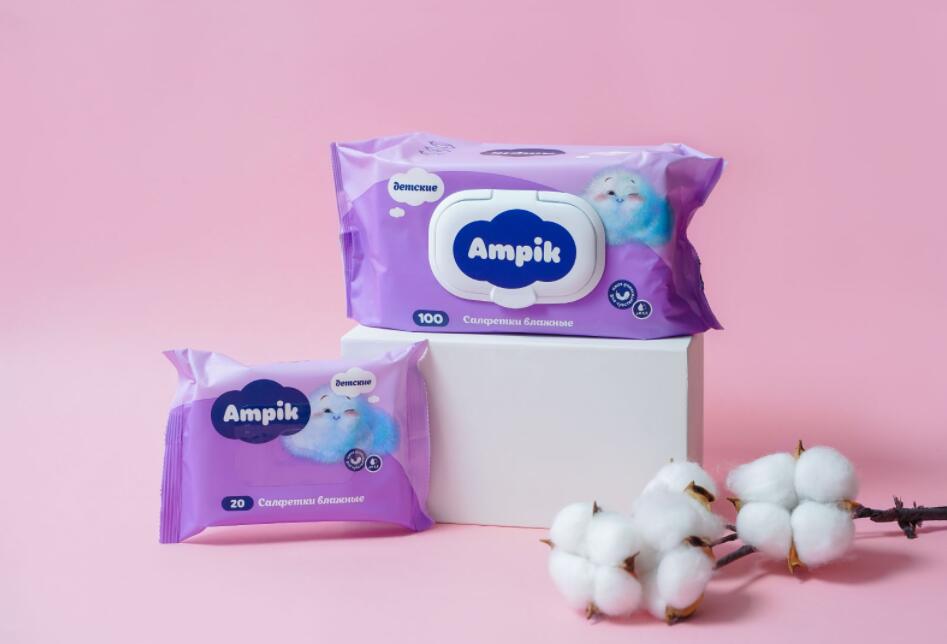 Ampik 安皮克消毒湿巾品牌命名与包装设计，蓬松的云彩符号代表柔软的棉花