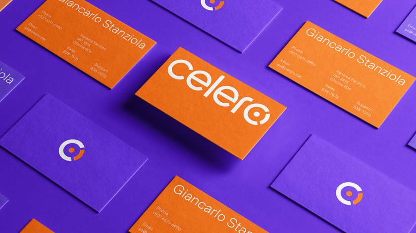 Celero 互联网紫色和橙色电信品牌设计-logo设计vi形象设计