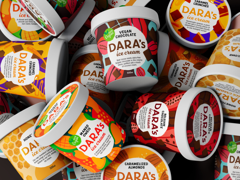 Dara全天然手工冰淇淋包装设计“鲜艳饱满的插画”