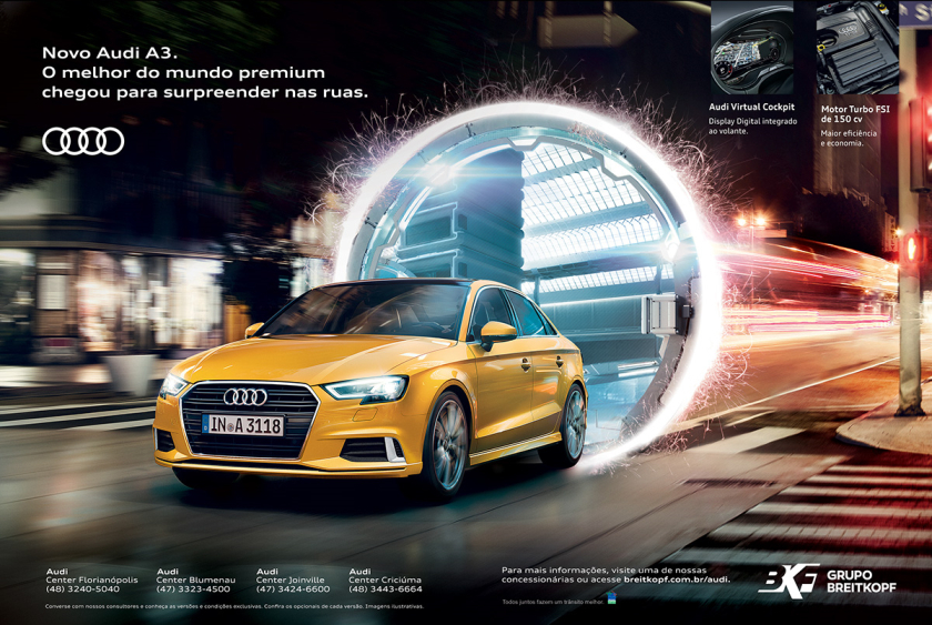 Audi 奥迪 A3 汽车宣传主KV平面广告设计“超时空传送”篇