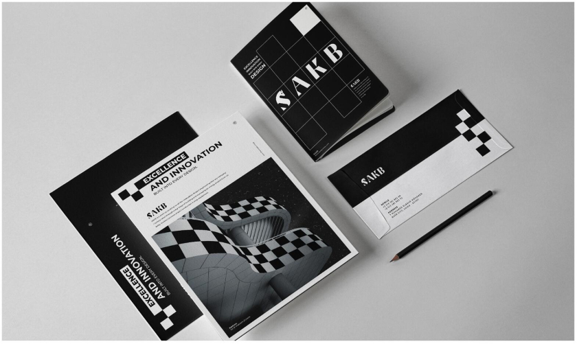 SAKB可再生能源建筑公司企业形象设计—S+国际象棋马logo设计与棋盘辅助图形设计