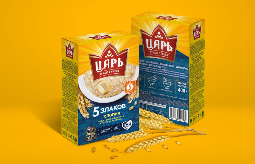 俄罗斯tsar沙皇品牌谷物麦片食品纸盒包装设计logo设计日出皇冠元素