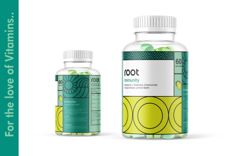 根系营养 Root Nutrition 维生素补充剂保健品线条插画包装设计