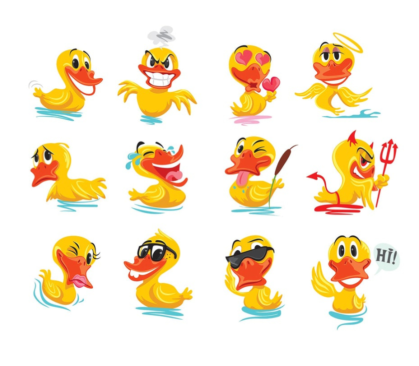 设计聊天自定义表情包（卡通吉祥物表情符号）-各种表情的鸭子表情设计