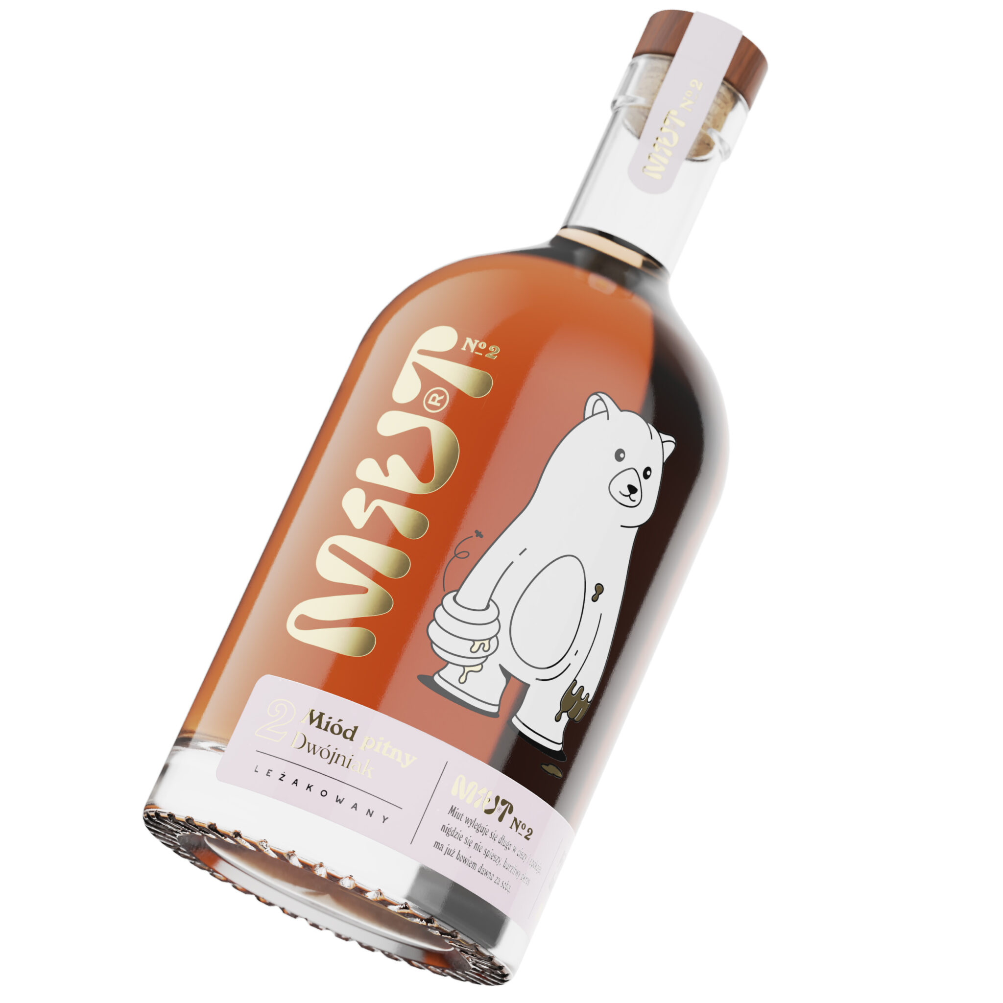 Miut 蜂蜜酒品牌包装设计,一只拿着蜂巢的熊插画