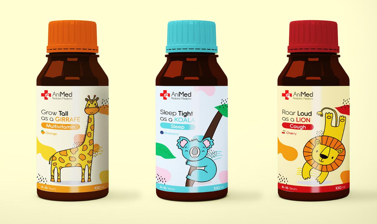ANMed儿童药品包装设计，有趣的“动物插画”概念