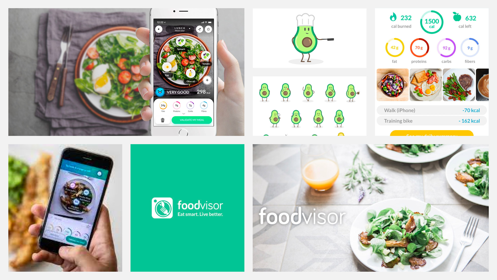 Foodvisor个人营养健康应用程序品牌vi形象设计鳄梨吉祥物设计