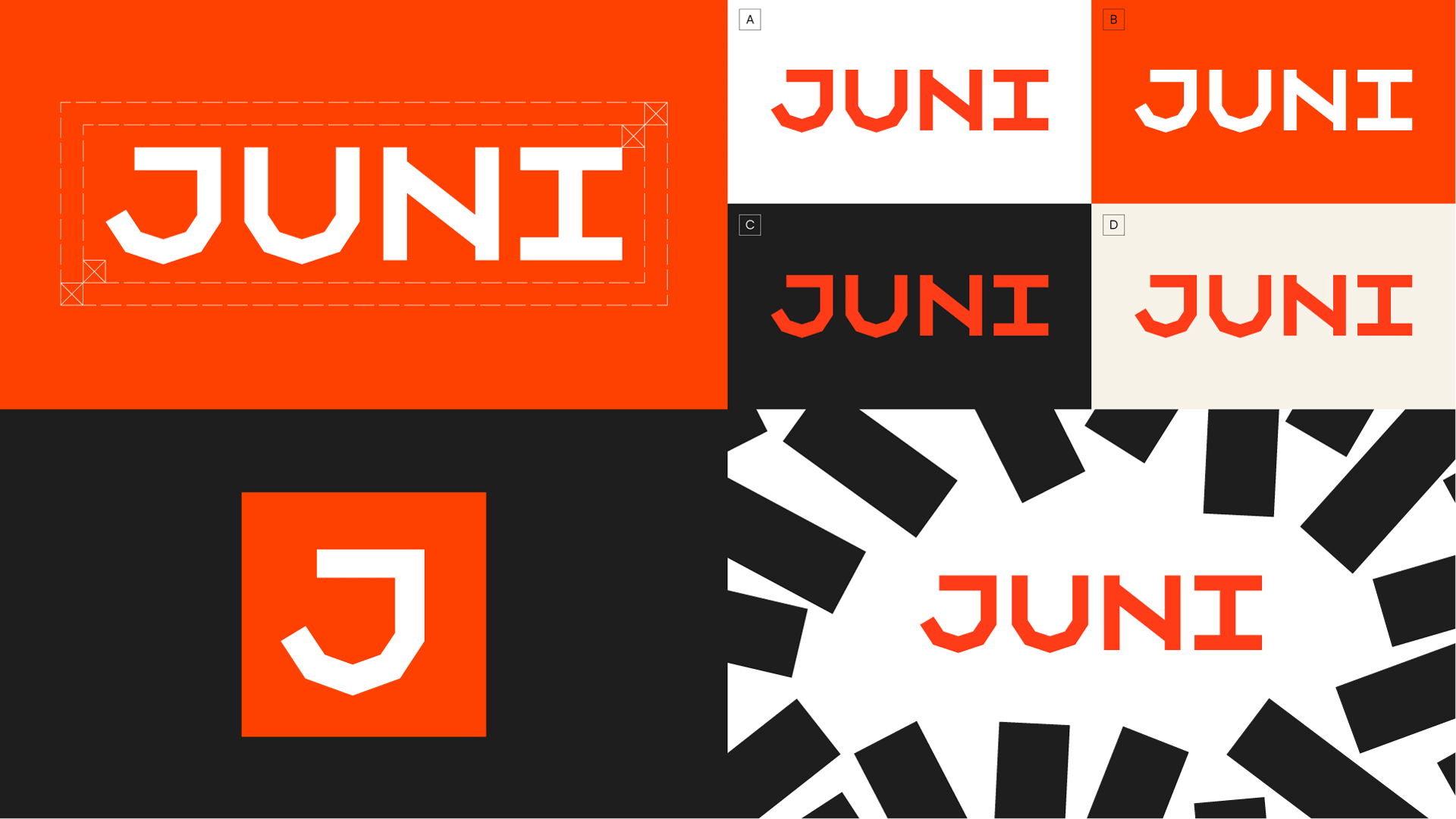 Juni金融科技初创公司logo设计品牌形象vi设计,源自多米诺骨牌粗线条色块核心视觉