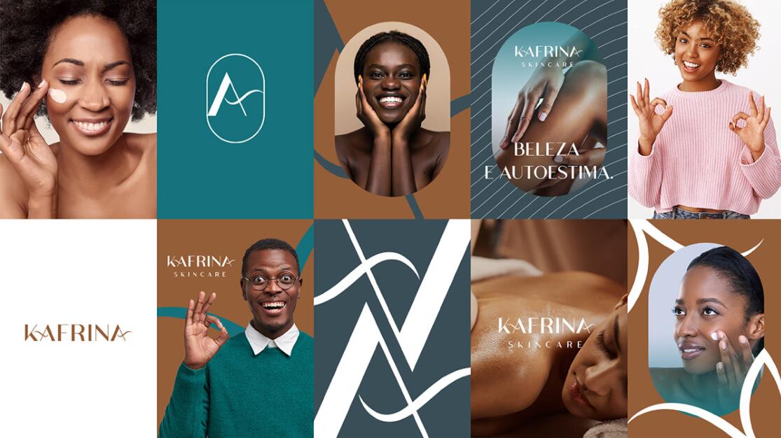 KAFRINA美容护肤产品品牌logo/vi设计，双A字母+椭圆形品牌形象识别