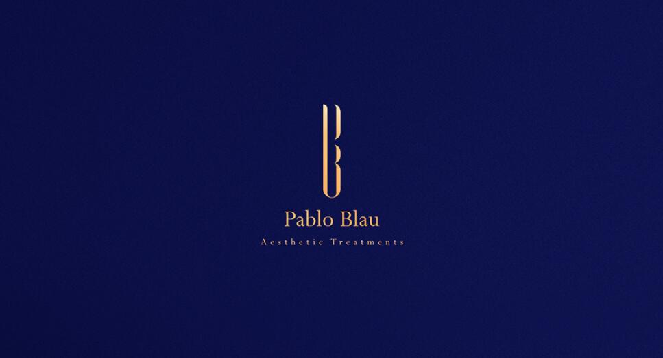 PABLO BLAU高端护肤美容会所诊所logo设计品牌形象vi设计，蓝金色奢华风格