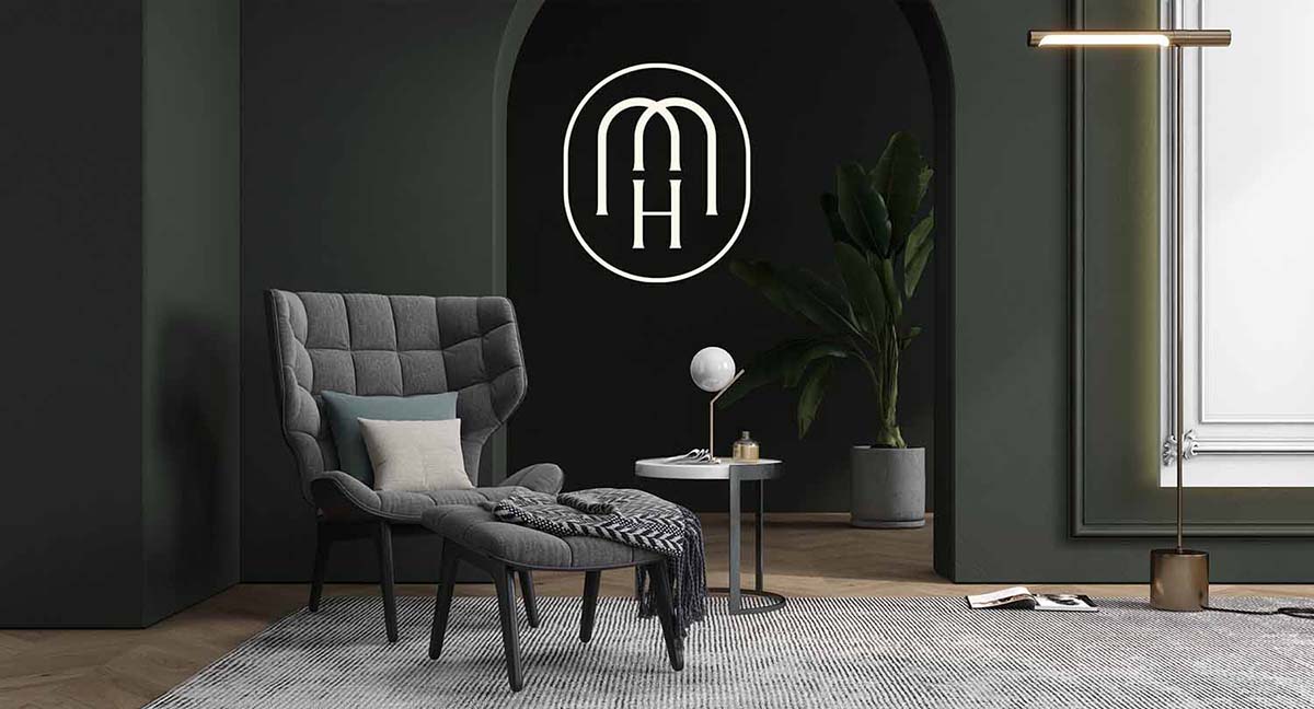 Makers+Holm 全屋建材家居家具品牌logo设计“MH“花押字母徽标，自然优雅