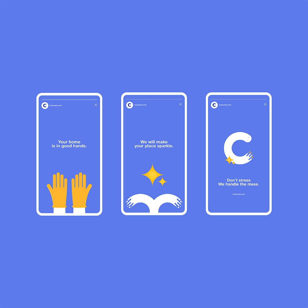 Instaclean房屋清洁服务公司logo设计vi形象设计-app应用程序界面设计，淡紫兰清爽风格