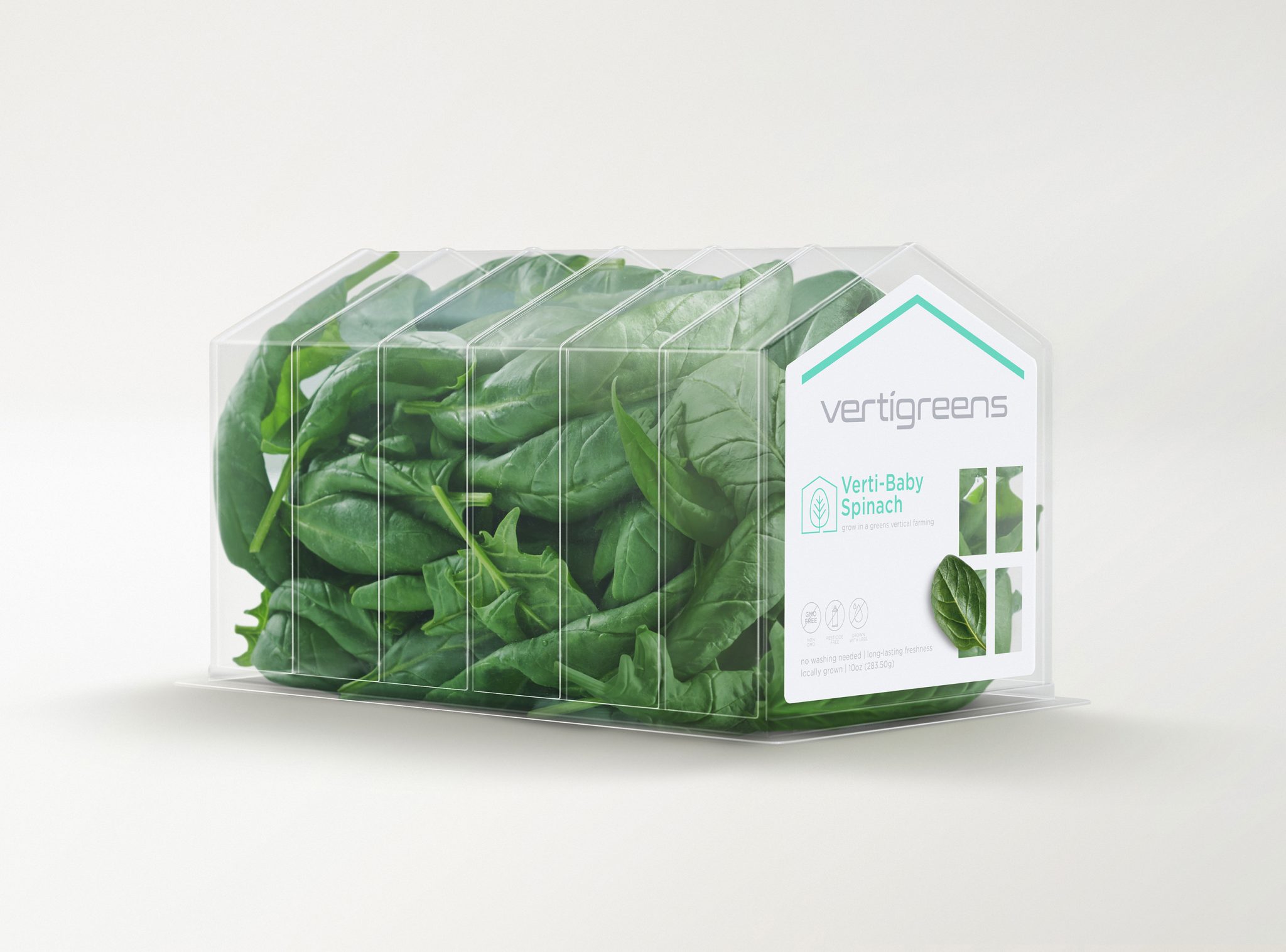 Vertigreens 垂直种植生态蔬菜包装设计“温室大棚房屋造型透明塑料盒”