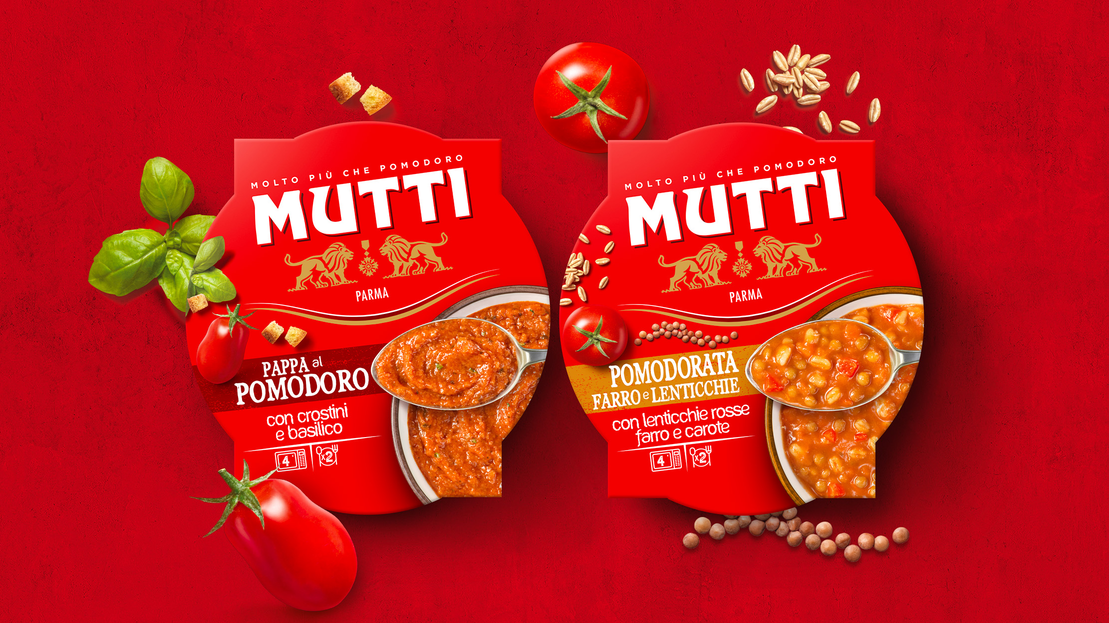 Mutti 番茄汤预制菜包装设计“全红色”风格