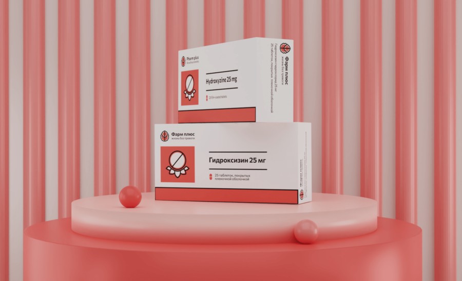 Pharm plus大脑处方药药品品牌logo设计包装设计，红色抽象大脑与简约图形风格