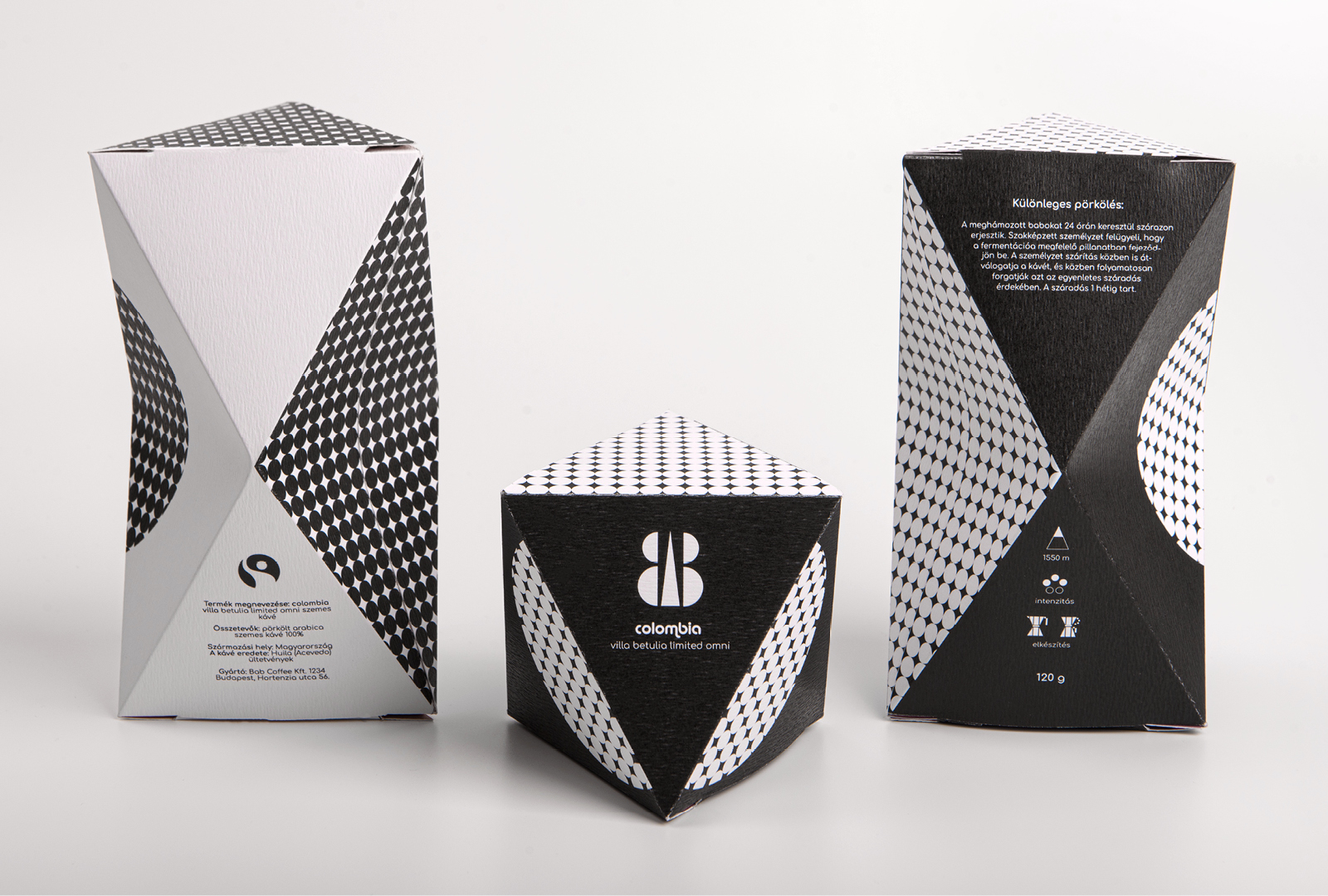 BAB咖啡品牌logo设计与黑白包装设计，四角星底纹元素