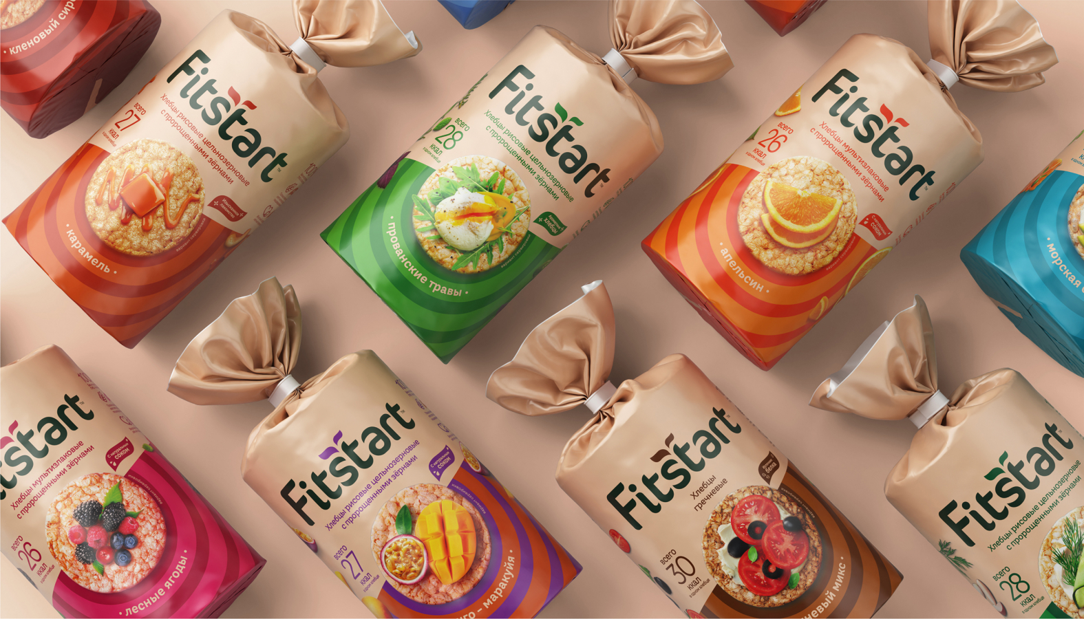 Fitstart 袋装面包更新包装设计与logo，融合自然+同心半圆圈识别设计