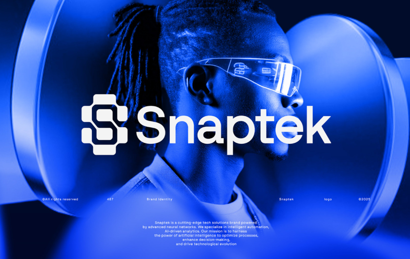 Snaptek 人工智能尖端科技品牌S字母logo设计vi设计，蓝色科技风